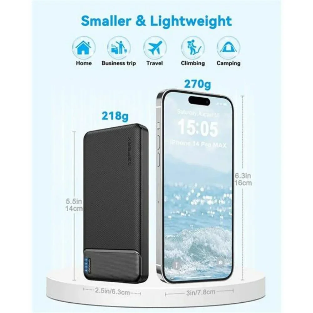 2 Pack Portable Charger Power Bank 10000mAh USB C Fast Charging Battery